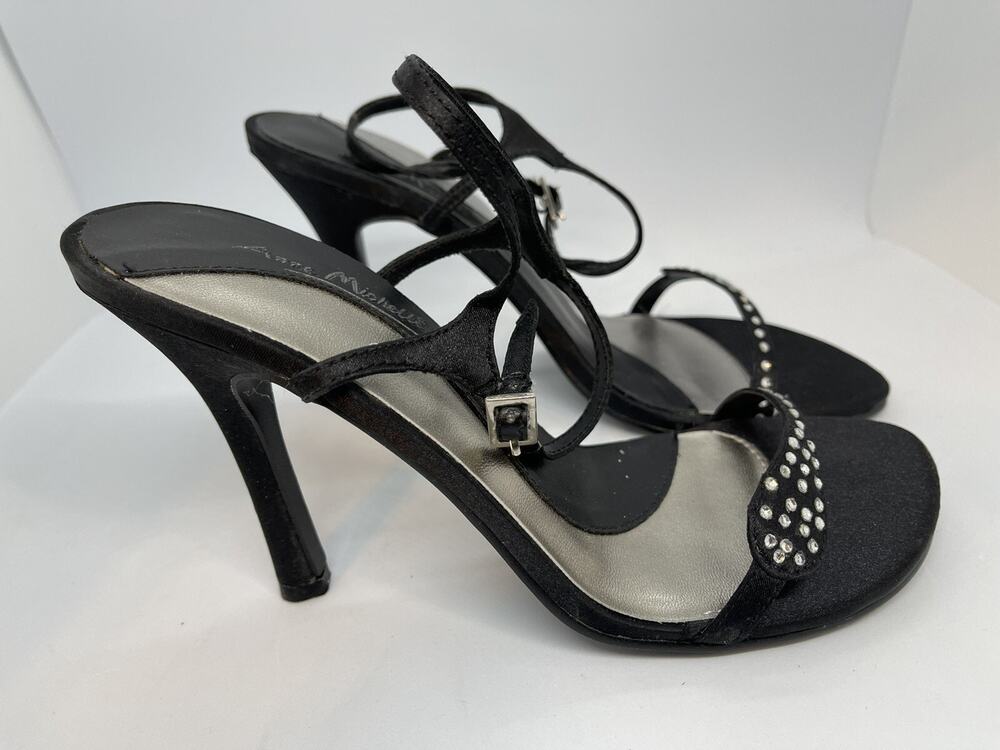 Anne Michelle 4 Inch Black Satin Open Toe High Heel Sandal - Size 10